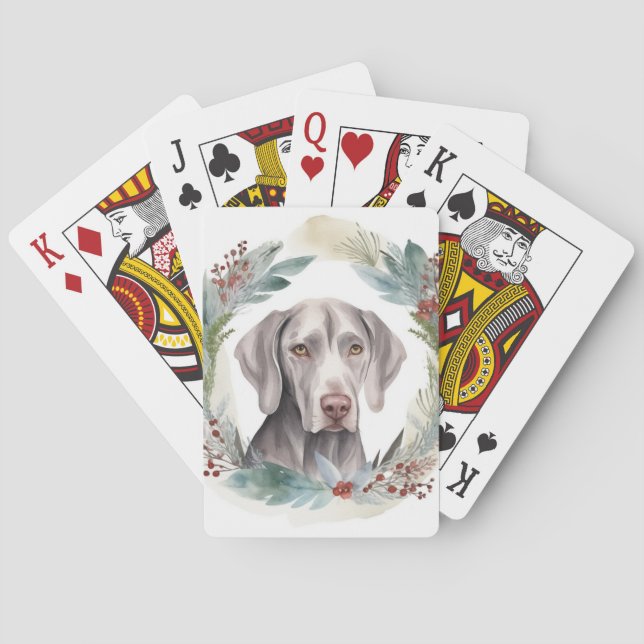 Weimaraner Christmas Wreath Festive Pup  Poker Cards (Back)