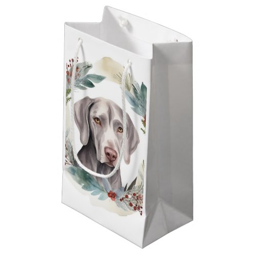 Weimaraner Christmas Wreath Festive Pup  Small Gift Bag