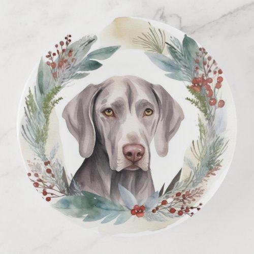 Weimaraner Christmas Wreath Festive Pup  Trinket Tray