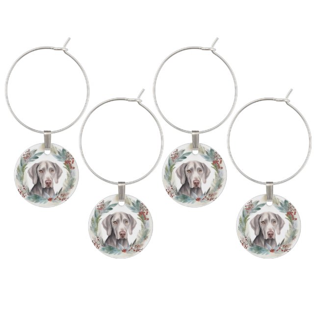Weimaraner Christmas Wreath Festive Pup  Wine Charm (Staggered)