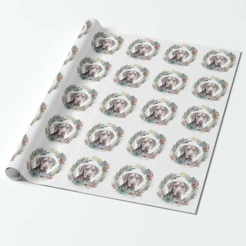 Weimaraner Christmas Wreath Festive Pup  Wrapping Paper