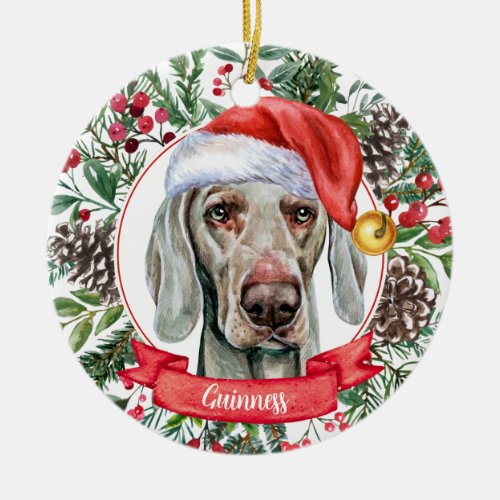 Weimaraner Custom Name Christmas Ceramic Ornament