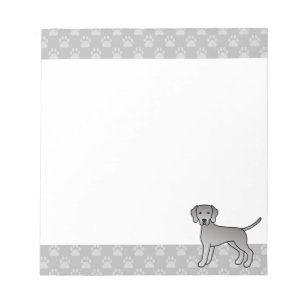 Weimaraner Cute Cartoon Dog Drawing & Gray Borders Notepad