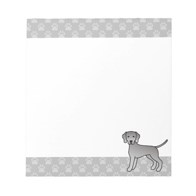 Weimaraner Cute Cartoon Dog Drawing & Gray Borders Notepad (Front)