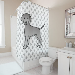 Weimaraner Cute Cartoon Dog Illustration & Paws Shower Curtain