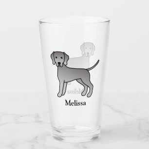 Weimaraner Cute Cartoon Dog & Name Glass