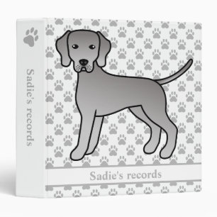 Weimaraner Cute Cartoon Dog & Pet Records Text 3 Ring Binder