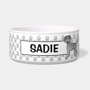 Weimaraner Cute Cartoon Dog With Pet's Name Bowl