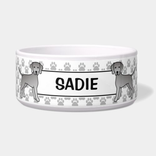 Weimaraner Cute Cartoon Dog With Pets Name Bowl