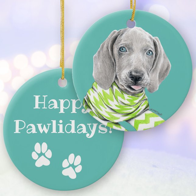 Weimaraner cute puppy with scarf Dog portrait art Ceramic Ornament (Creator Uploaded)