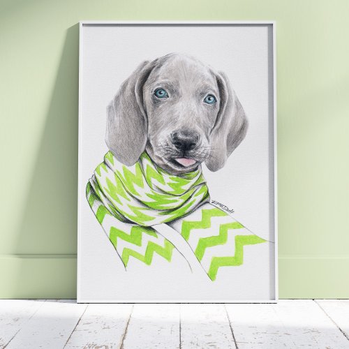 Weimaraner cute puppy with scarf Dog portrait art Poster