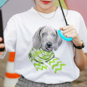 Weimaraner cute puppy with scarf Dog portrait art T-Shirt