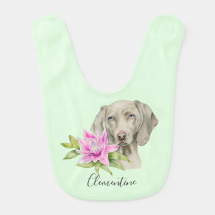 Weimaraner Dog and Lily Flower Add Your Name Bib