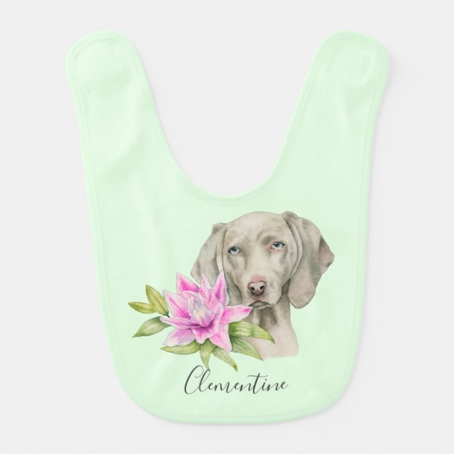 Weimaraner Dog and Lily Flower | Add Your Name Bib (Front)