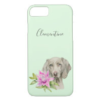 Weimaraner Dog and Lily Watercolor | Add Your Name