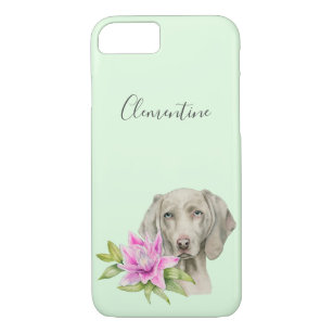 Weimaraner Dog and Lily Watercolor   Add Your Name iPhone 8/7 Case
