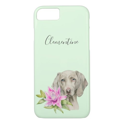 Weimaraner Dog and Lily Watercolor  Add Your Name iPhone 87 Case