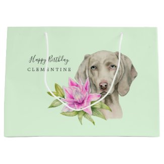Weimaraner Dog and Lily Watercolor | Birthday Large Gift Bag