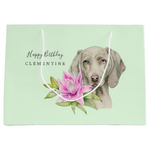 Weimaraner Dog and Lily Watercolor  Birthday Large Gift Bag
