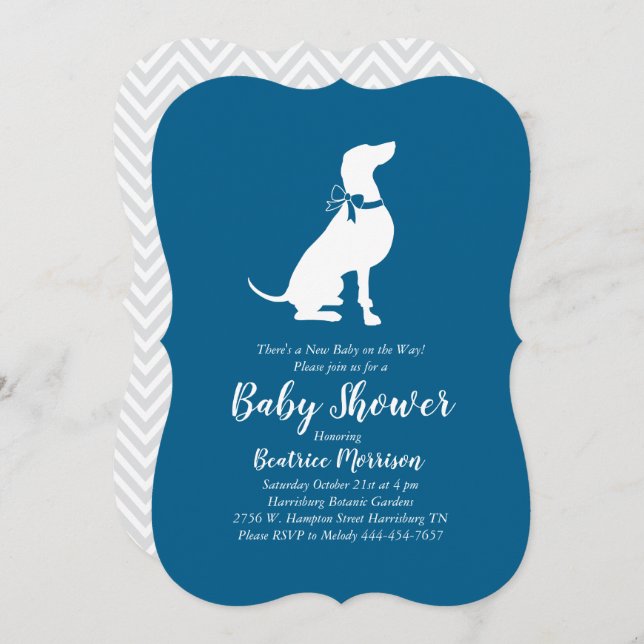 Weimaraner Dog Baby Shower Boy Blue Invitation (Front/Back)