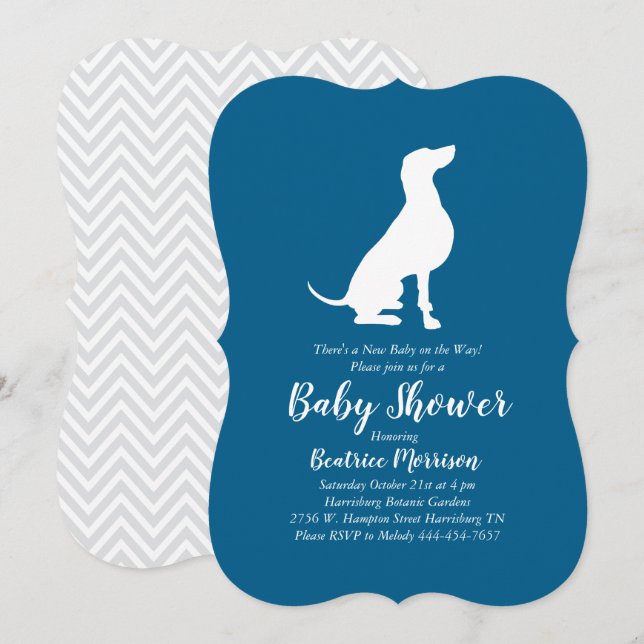Weimaraner Dog Baby Shower Boy Blue Invitation (Front/Back)