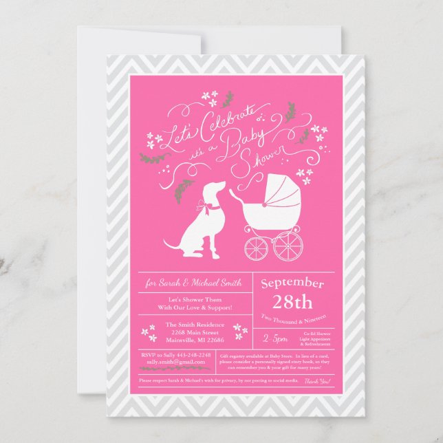 Weimaraner Dog Baby Shower Girl Pink Invitation (Front)