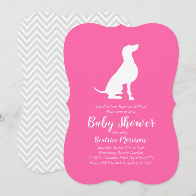 Weimaraner Dog Baby Shower Girl Pink Invitation (Front/Back)
