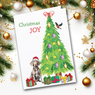 Weimaraner Dog, Bird and Christmas Tree Holiday Card