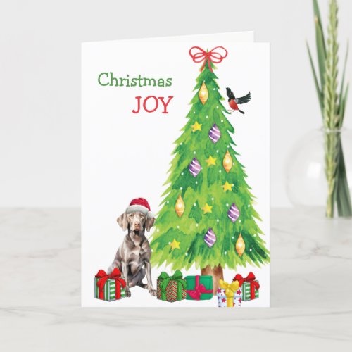 Weimaraner Dog Bird and Christmas Tree Holiday Card