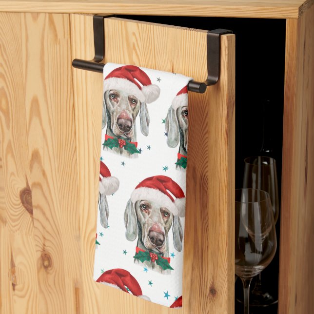 Weimaraner Dog Breed Christmas Stars Kitchen Towel (Thirds Fold)