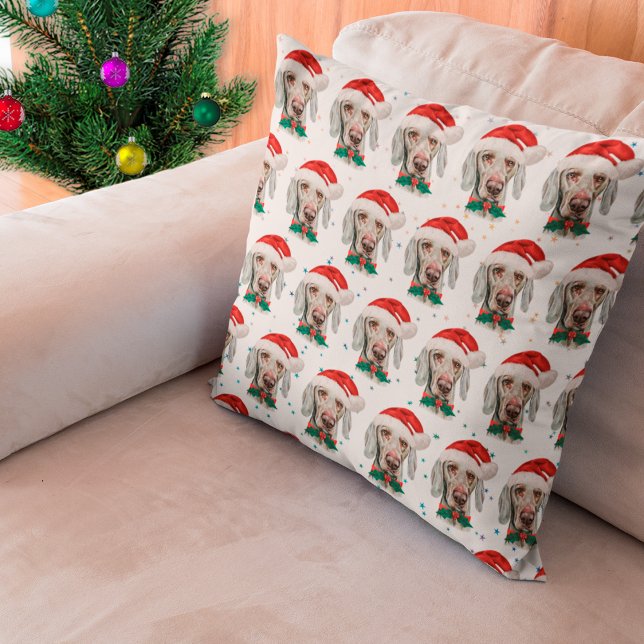 Weimaraner Dog Breed Christmas Stars Throw Pillow (Creator Uploaded)