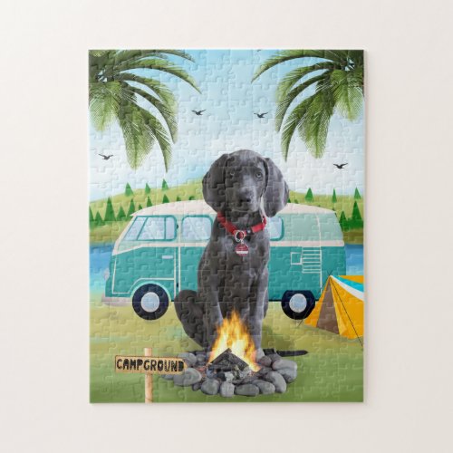 Weimaraner Dog Camping  Jigsaw Puzzle