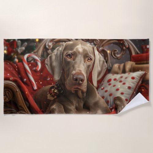 Weimaraner Dog Christmas Festive Beach Towel