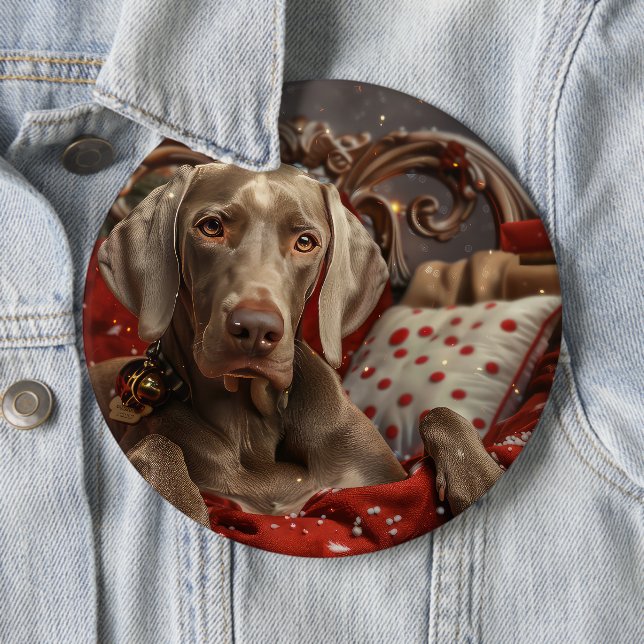 Weimaraner Dog Christmas Festive Button (In Situ)