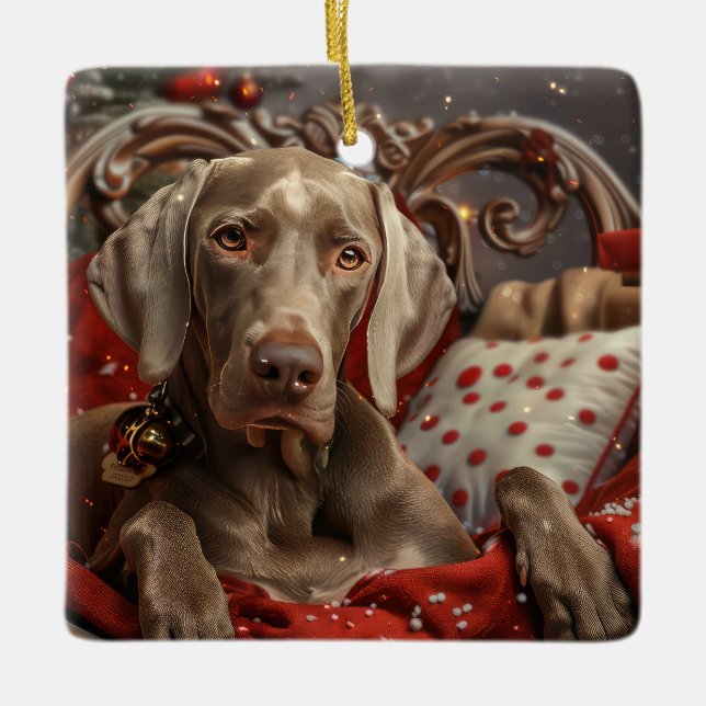 Weimaraner Dog Christmas Festive Ceramic Ornament (Front)