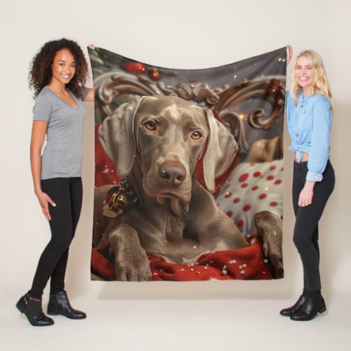 Weimaraner Dog Christmas Festive Fleece Blanket