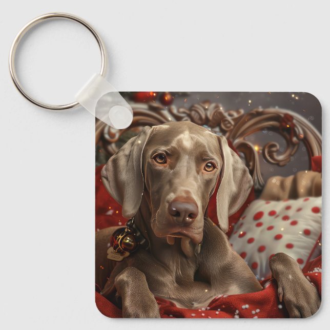 Weimaraner Dog Christmas Festive Keychain (Front)