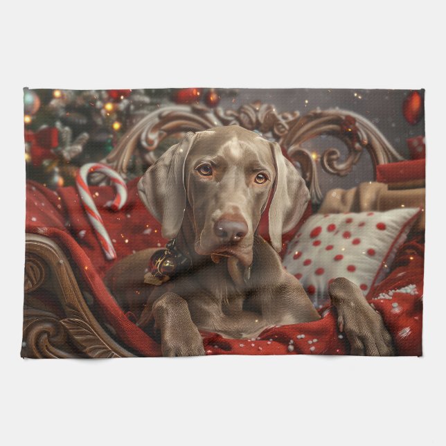Weimaraner Dog Christmas Festive Kitchen Towel (Horizontal)