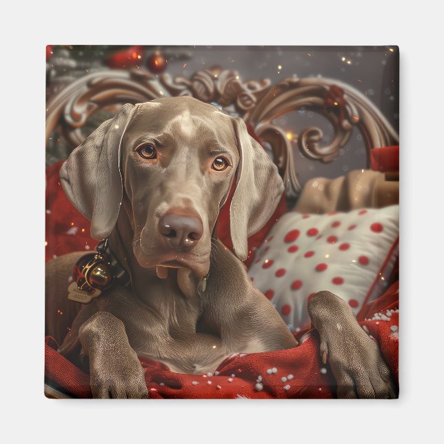 Weimaraner Dog Christmas Festive Magnet (Front)