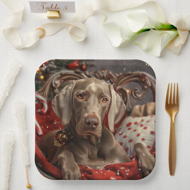 Weimaraner Dog Christmas Festive Paper Plates (Wedding)