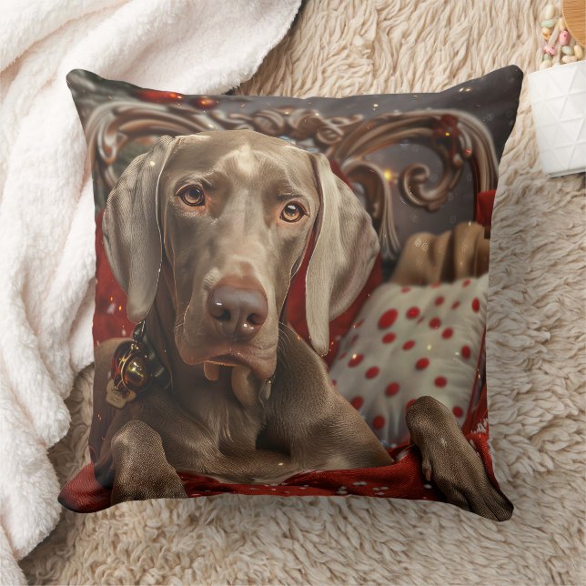 Weimaraner Dog Christmas Festive Throw Pillow (Blanket)