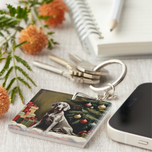Weimaraner dog Christmas Keychain