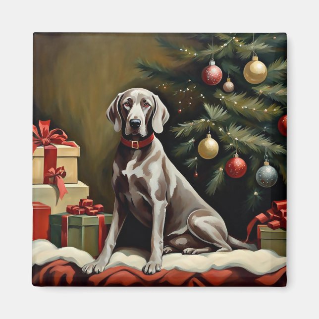 Weimaraner dog Christmas Magnet (Front)