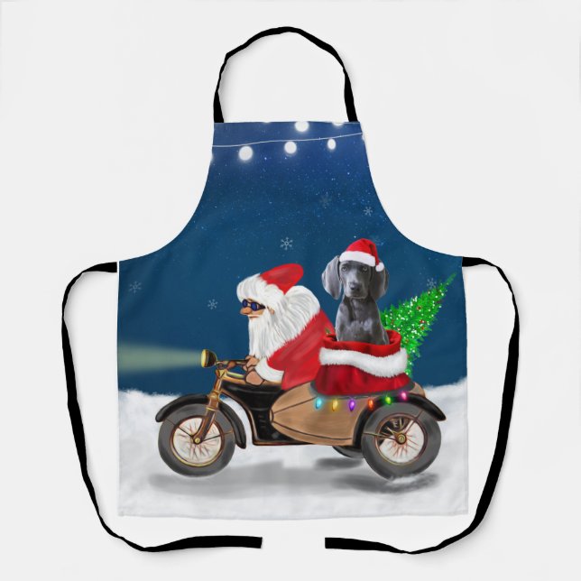 Weimaraner Dog Christmas Santa Claus  Apron (Front)
