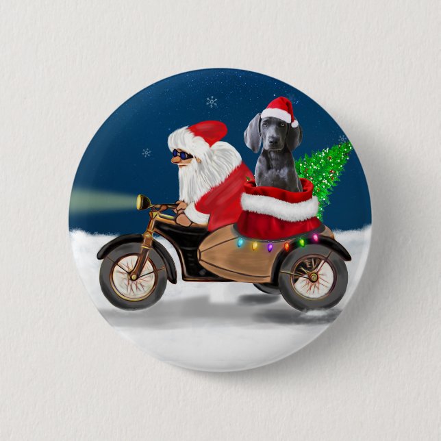 Weimaraner Dog Christmas Santa Claus   Button (Front)