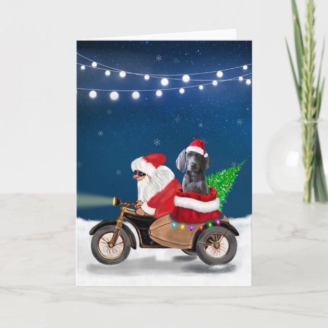 Weimaraner Dog Christmas Santa Claus  Card (Front)