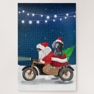 Weimaraner Dog Christmas Santa Claus Jigsaw Puzzle