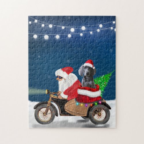 Weimaraner Dog Christmas Santa Claus   Jigsaw Puzzle