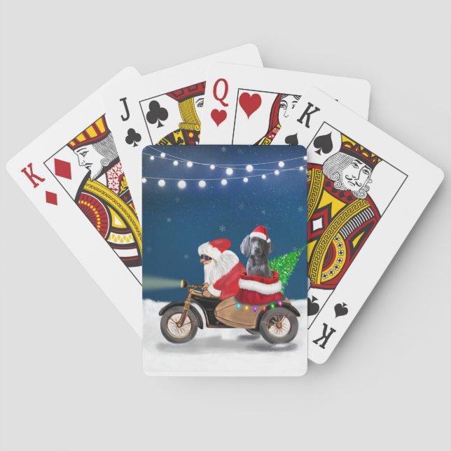 Weimaraner Dog Christmas Santa Claus   Poker Cards (Back)