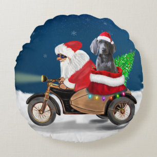 Weimaraner Dog Christmas Santa Claus  Round Pillow